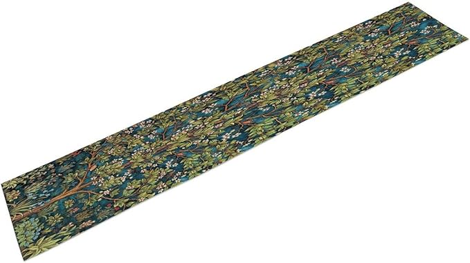 William Morris Floral Table Runner, Vintage Green Botanical Printed Table Runner for Home Kitchen Dining Table Decoration,13x90 Inch