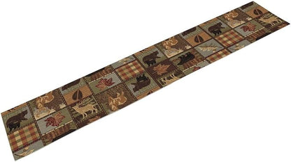 Rustic Bear Table Runner, Vintage Cottage Country Style Pine Tree Elk Wildlife Dinner Runner for Home Kitchen Dining Table Decoration 13"x36"