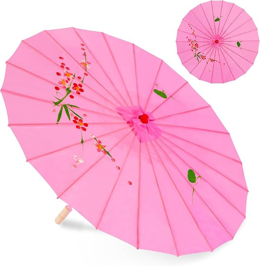 33" Pink Flower Cloth Decoration Handmade Parasol Umbrella Chinese Japanese Asian DIY Art Dance Classical Umbrella for Wedding Parties Photography Costumes Cosplay (Pink)