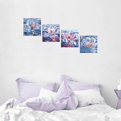 Pankila Abstract Canvas Flowers Wall Art Floral Poster White Red Flower Wall Decor Life Pictures for Living Room Bedroom Bathroom Home Decorations Framed Artwork Ready to Hang (24''W x 24''H x 4)