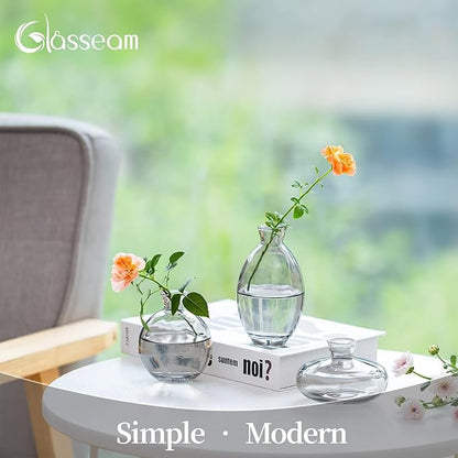 Glass Bud Vase for Centerpieces, 12Pcs/4Sets Glasseam Modern Gray Mini Small Vases for Flowers Bulk Flower Vase Set Aesthetic Cute Handmade Tiny Short Wedding Table Centerpiece Decor