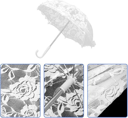 White Lace Embroidery Umbrella, 16.5 X 19.3in Bridal Decorative Photography Craft Sunshade Vintage Parasol Flowers Wedding Pet Decoration Umbrellas for Party Kids Women Photo Shoot Props