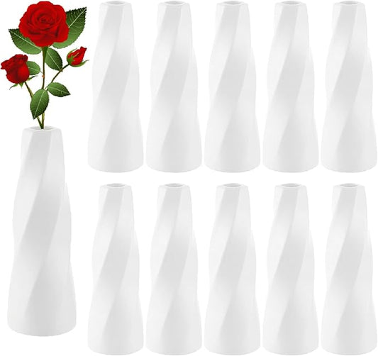 10 Pack White Vases, 8 Inch Plastic White Bud Vases Bulk for Flowers Pampas Grass, Tall Unbreakable Ceramic Look Small Plastic Flower Vases for Centerpieces Home Table Decor