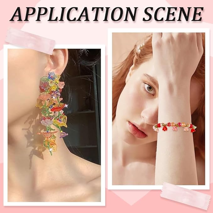 SUNNYCLUE 1 Box 500Pcs Acrylic Flower Beads Kit Flowers and Leaves Beads Set Cute Green Leaf Colorful Floral Blossom Caps Spring Themed Spacer for Jewelry Making DIY Necklace Bracelet Crafts Women