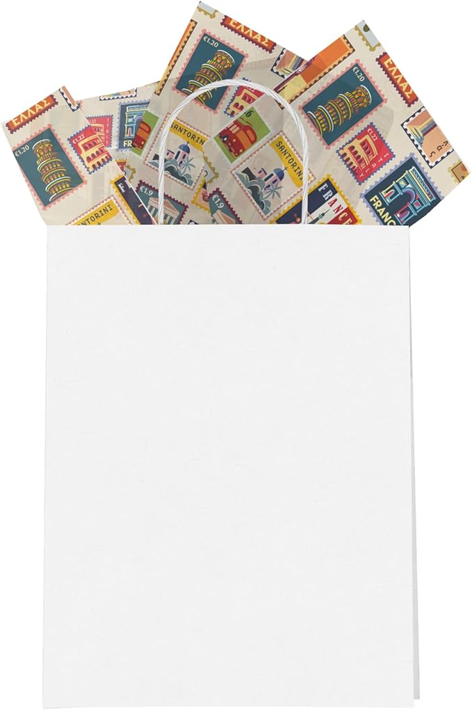 Stamps Printed Tissue Paper for Birthday Party Gift Bags or Boxes and Wrapping - Bulk Decorative Art Tissue Paper for Packaging and Gifting | 24 Sheets 20" x 30"