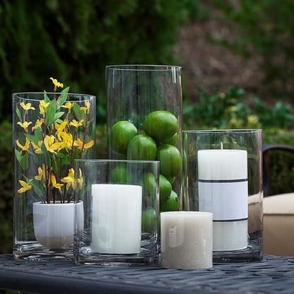 Enova Floral Clear Glass Cylinder Vase 5 x 10 Inches Round Flower Vase, Pillar Candle Floating Candle Holder Vase, Tall Glass Vase for Flowers, Glass Vase for Decor, Wedding Centerpieces (1 Piece)