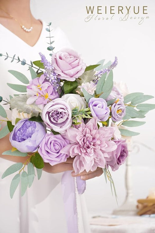 Purple Artificial Flowers Combo Box Wedding Decor,Fake Flowers,Flowers for Decoration,Silk Flowers for Home Decor Indoor,Cake Flowers,Faux Flowers for Crafts