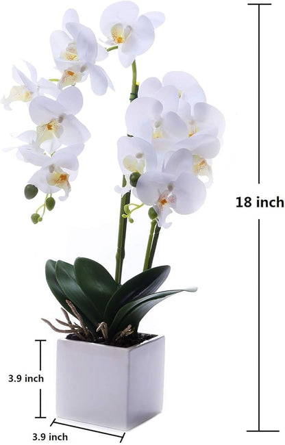 Orchids Artificial Fake Flowers with Vase for Table Centerpieces, Fake Orchids in Pots Orquideas Real Touch Flowers Large Vivid Faux Phalaenopsis White Orchid Plant Indoor Room Decoration