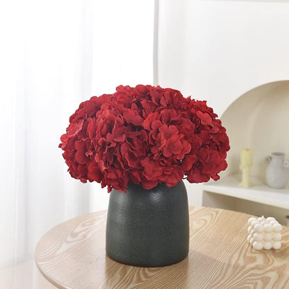 10PCS Silk Hydrangea Heads with Stems Artificial Flowers for Wedding Party Home Decor (Red)