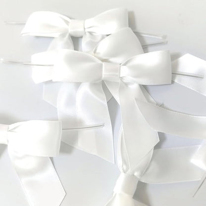 36pcs 3-1/2" White Satin Ribbon Bows with Twist Ties for Big Ribbon Bows for Gift Wrapping Packing Wedding Accessories Decoration (White)