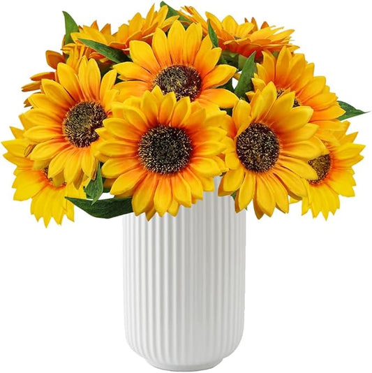 Joyerace12PCS Artificial Sunflower Flowers, Single Stem Silk Fake Sunflowers for Outdoor Wedding Birthday Party Home Decor- NO VASE