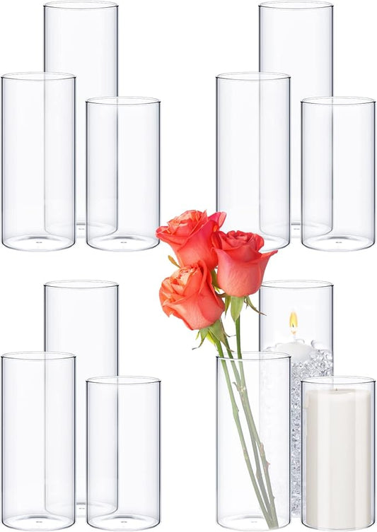 12 Pcs Cylinder Vases Set for Centerpieces, 6/8/10 Inch Tall Clear Glass Vase, Hurricane Floating Candle Holder for Wedding Table Decor, 2.5''/2.7''/3.3''' Diameter (3.3'' X 5.9'',7.9'',9.8'')