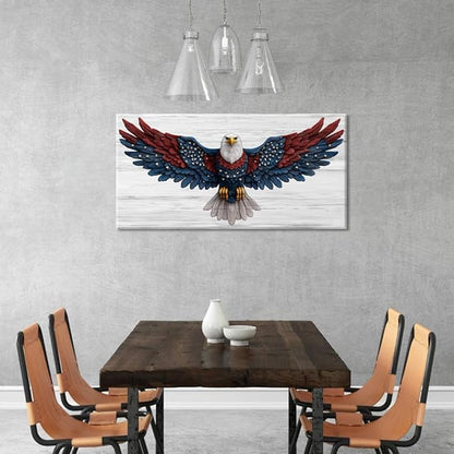Bald Eagle Canvas Wall Art American Eagle Wall Décor -American Bald Red Blue Flag Canvas Wall Art Usa Independence Day Prints Painting Ready to Hang for Living Room, Bedroom, Office, Dorm '40L" x 20W"
