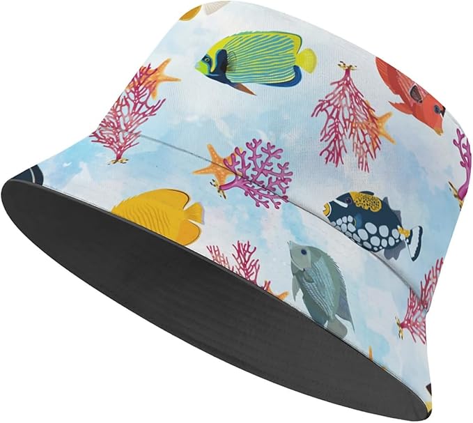Bucket Hat for Women Men Unisex Sun Cap Packable Outdoor Fisherman Hat Headwear,Reversible Double-Side-Wear