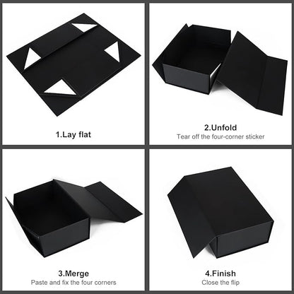 Black Gift Box With Magnetic Closure Lid 10" X 6" X 3" for Presents, Luxury Packaging, Bridesmaid Gifts, Birthdays, Christmas - Cute Magnetic Box