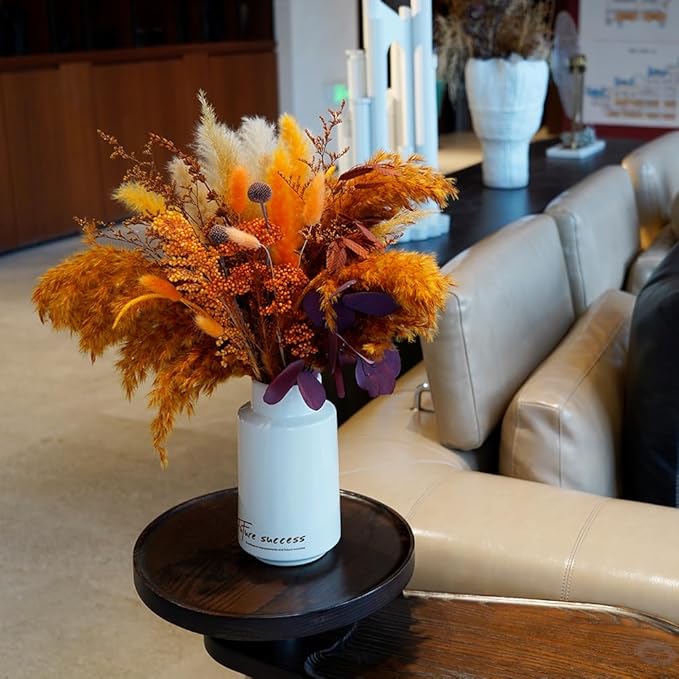 Natural Dried Pampas Grass Bouquet,17" Natural Dried Flower Bouquet, Orange Ear of Sorghum and Autumn Pampas Grass Combination ,Bohemian Style Family Wedding Country Farmhouse Decoration