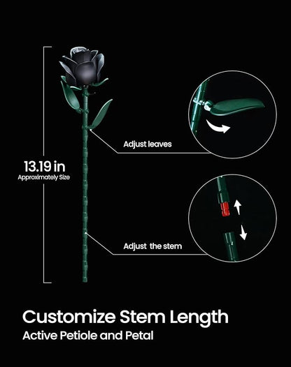 iATOM Black Rose Bouquet Building Set, Gothic Artificial Flowers Botanical Collection Kit for Adults for Home Office Table Centerpiece Retro Decor - IA11001
