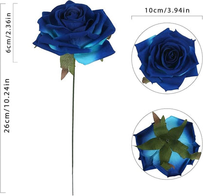 Blue Artificial Roses 16pcs Velvet Royal Blue Roses Silk Flowers 3.94" Fake Blue Roses Artificial Flowers for Wedding Flowers for Centerpieces Home Party Decor (Royal Blue)