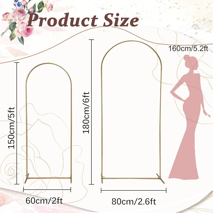 Arch Backdrop Stand for Party,5 FT,6 FT Metal Balloon Arch Stand,Gold Wedding Arch Stand for Birthday Ceremony,Baby Shower,Graduation Decoration