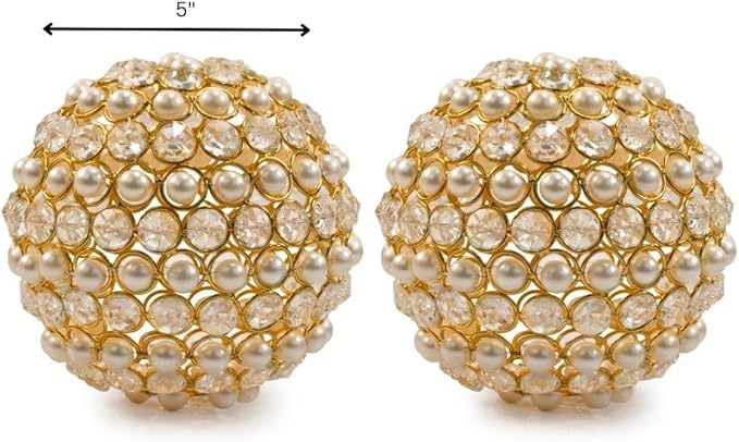 Modern Day Accents 3979 Facetas Perla Gold 5" Cristal & Pearl Spheres - Set of 2, Home Decor, Coffee Table Decor, Decorative Balls, Gem Sphere Ball, Modern Home Decor, Bowl fillers, Gemstone