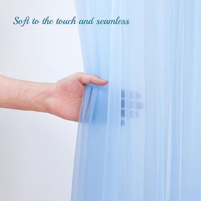 10x10ft Baby Blue Tulle Backdrop Curtain with Lights String for Parites, Sheer Backdrop Curtains for Wedding Baby Shower Birthday Party Photo Shoot Decorations