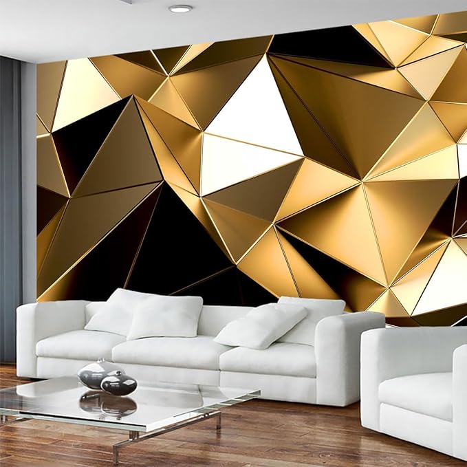 Golden 3D Geometric Lines Wallpaper for Large Background Wall murals, for Sofa Background Wall, TV Background Wall(Non-self-Adhesive)