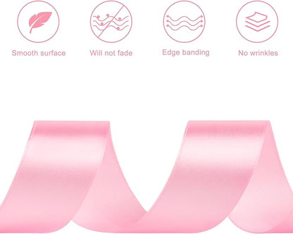 1-1/2 Inches 100 Yards Pink Satin Ribbon, Solid Fabric Ribbon Roll for Flower Bouquets, Gift Wrapping, Wedding, Handmade Crafts
