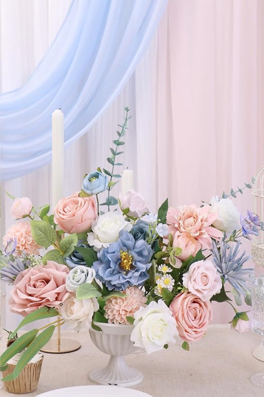 Artificial Flower Combination Box Set Artificial Flower Loose Leaves and Stems DIY Wedding Center Bouquet Bride Wedding Baby Shower（Nostalgia Blue Powder）