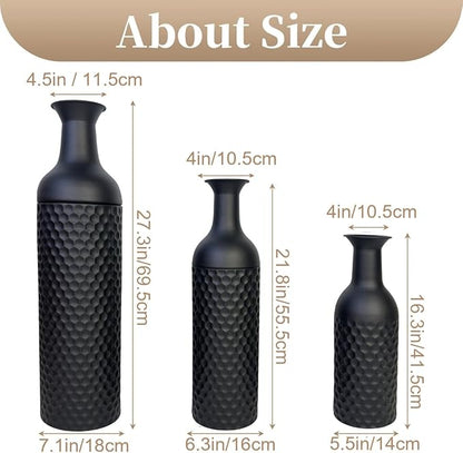 Leewadee Black Tall Floor Vase, Set of 3 Decorative 26/21/16″ Large Vases from Metal for Home Decor Living Room, Style with Pampas Grass for Modern, Vintage, Rustic or Farmhouse Room Decor