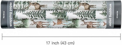 WRAPAHOLIC Kraft Christmas Wrapping Paper Roll - Mini Roll - 3 Rolls - 17 Inch x 120 Inch Per Roll - Watercolor Elk, Wild Animal and Winter Forest Landscape Holiday Collection