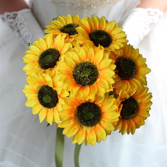 Artificial Sunflowers Flowers 8pcs Single Long Stem Large Faux Silk Sunflower Flower Bouquets for Wedding Party Bulk Yellow Centerpieces Home Decor