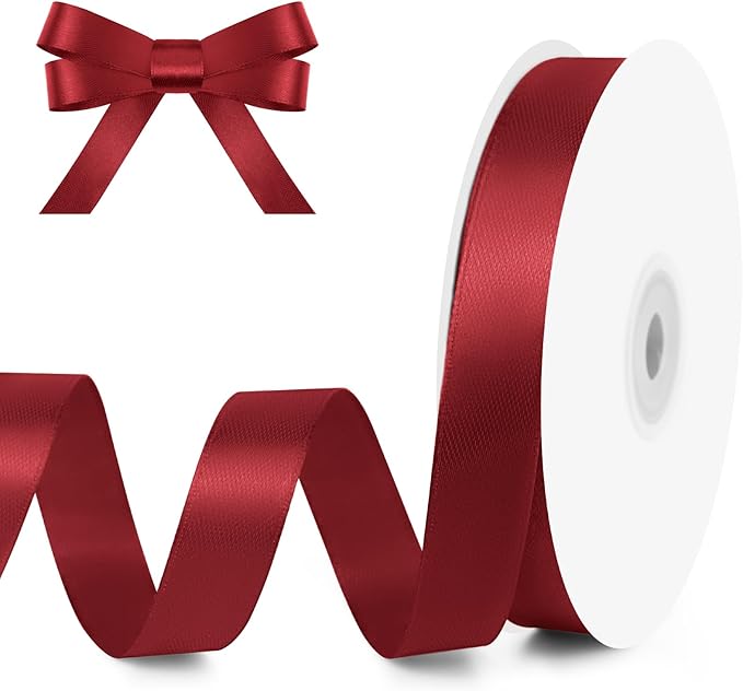 KMER LIFE 5/8" Wide x 50 Yards Wine Red Single Faced Polyester Satin Ribbon, Wine Red Satin Ribbon Perfect for Wedding Decor, Wreath, Crafts, Gift Wrapping & Other Projects (Wine Red)