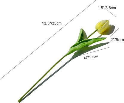 Mandy's Artificial Tulips 20 Stems Light Yellow PU Faux Flowers for Thanksgiving and Christmas Decorations Wedding Home Decor 13.5 Inch