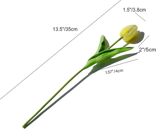Mandy's Artificial Tulips 20 Stems Light Yellow PU Faux Flowers for Thanksgiving and Christmas Decorations Wedding Home Decor 13.5 Inch