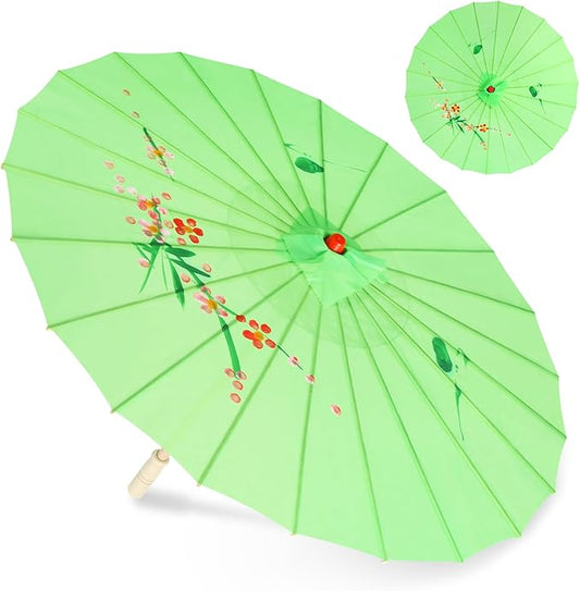 33" Green Flower Silk Cloth Decoration Handmade Parasol Umbrella Chinese Japanese Asian DIY Art Dance Classical Umbrella for Wedding Parties Photography Costumes Cosplay (Green)