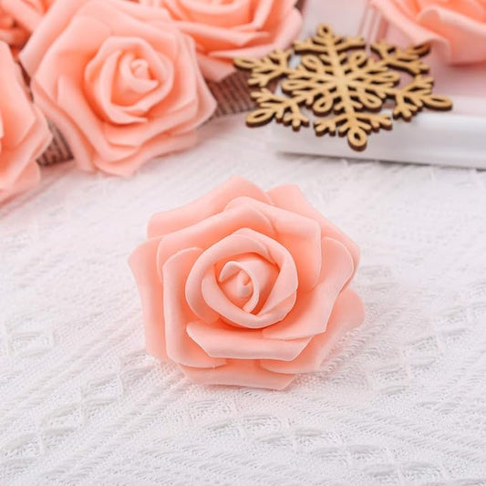 Artificial Rose Flower Heads, 100pcs Peach Roses Artificial Flower Foam Rose for DIY Wedding Bouquets Centerpieces Arrangements Party Baby Shower Home Decor (Stemless, Peach)