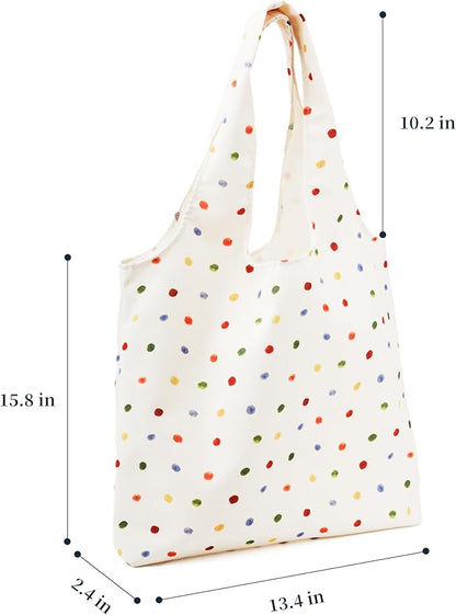 Canvas Tote Bag, Large Capacity Shoulder Bag with Inner Pockets, Foldable Shopping Bag