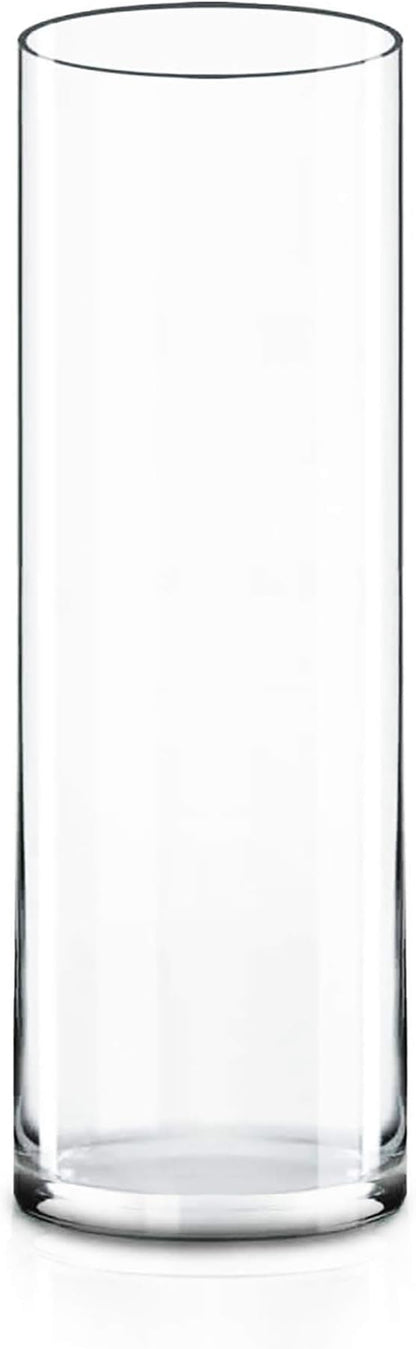 CYS Excel Clear Glass Cylinder Flower Vase, 14" Height x 4" Diameter, Elegant Hand-Blown Glass Wedding Floral Centerpiece Versatile Hurricane Candle Holder