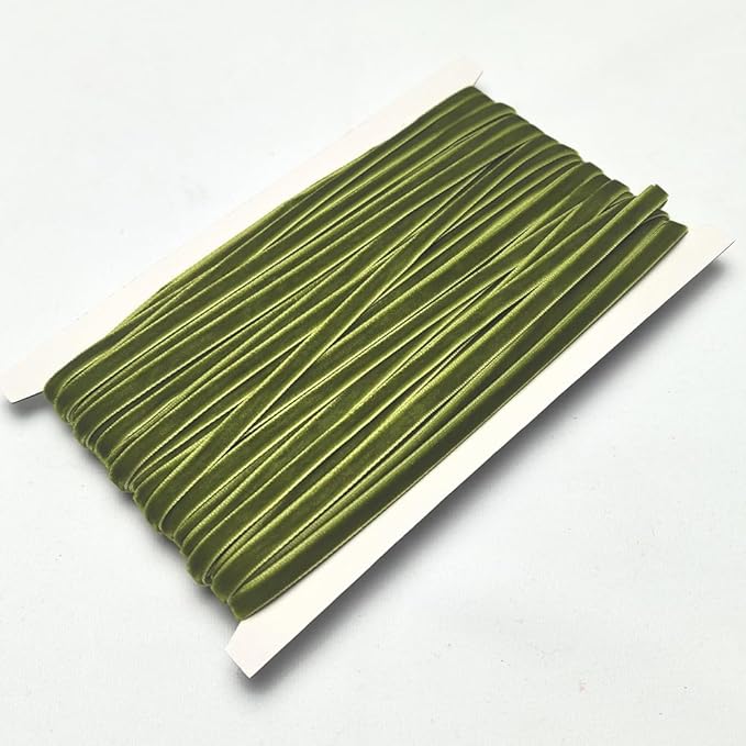 Chenkou Craft 25 Yards 1/4" Velvet Ribbon Lots Bulk (Olive, 1/4"(6mm))