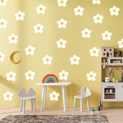 Daisy Flowers Wall Stickers – 180 Pcs Peel & Stick Removable Waterproof Vinyl Floral Wall Art Decals for Bedroom, Nursery & Living Room | A Simple Peel Creates a Breezy Spring Retreat (White)