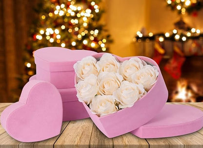 GnFlus Velvet Nesting Gift Boxes with Lids for Presents 4 Pack Pink Heart Shape Gifts Box for Arrangements Flowers Valentines Christmas Wedding Birthdays Bridesmaid Anniversary Party