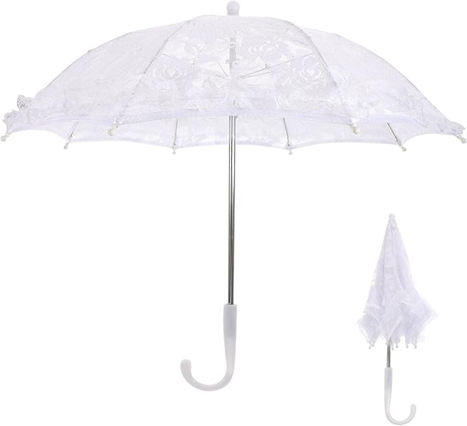 Lace Umbrella Parasol Floral White Umbrella Vintage Wedding Bridal Umbrella Photography Scene Props for Baby Shower Bridal Decorations Assorted Color A