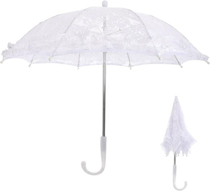 Lace Umbrella Parasol Floral White Umbrella Vintage Wedding Bridal Umbrella Photography Scene Props for Baby Shower Bridal Decorations Assorted Color A