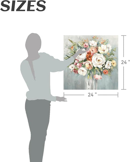 summer melody Modern Floral Canvas Wall Art - Elegant Flower Painting Abstract Blossom Bouquet Picture Prints Colorful Rose Artwork for Bedroom Living Room
