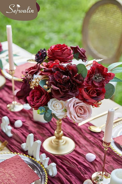 Serwalin Artificial Flowers Burgundy Pink Flowers Fake Wedding Flowers Cake Flowers for DIY Wedding Bouquets Bridal Shower Centerpieces Floral Arrangements Party Decor