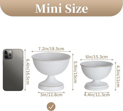 Sziqiqi Urn Vases for Wedding Centrepiece - 6in High White Metal Vase Set of 2 Small Vintage Flower Arrangement Pots for Table Centrepieces Elegant Hammered Vase for Christmas Anniversary Party