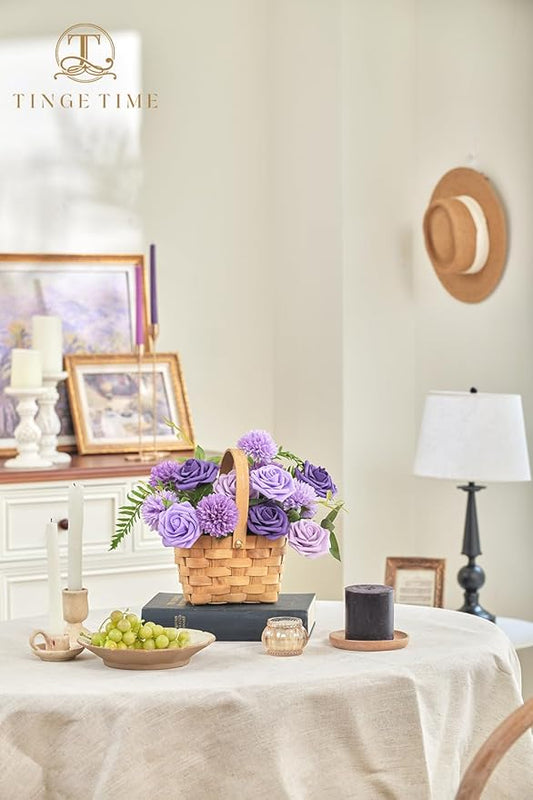 TINGE TIME Purple Flowers, Fake Flower Leaf Artificial Flower with Stems for DIY Wedding Bouquets Table Centerpieces Baby Shower Home Party Floral Arrangements Decorations