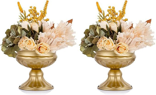 Metal Vases for Table Centerpieces, Hewory Gold Compote Pedestal Vase Floral Container Bulk, Brass Mini Footed Bowl Flower Holders Center Pieces for Wedding Birthday Party Anniversary (2pcs, 6.5in)