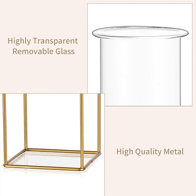 Sziqiqi Glass Tube Vase with Metal Stand - Modern Flower Vase Propagation Station for Plants Minimalistic Wire Square Vase for Room Decor Office Wedding Table Decoration