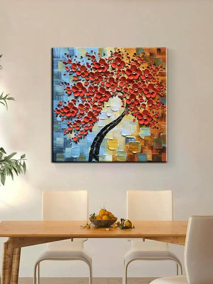 YaSheng Art - contemporary artwork handmade Oil Painting On Canvas Red Flowers Paintings Modern Home art wall decor Abstract Art picture Canvas Art Ready to hang 30x30inch
